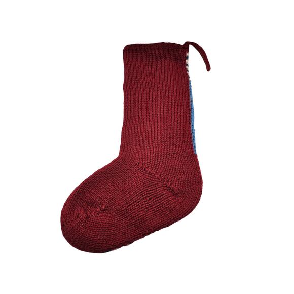 Vintage 100% Wool Knit Christmas Stocking Snowman Patchwork Print - Picture 3 of 4